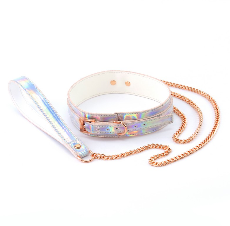NS Cosmo Bondage Collar & Leash Rainbow