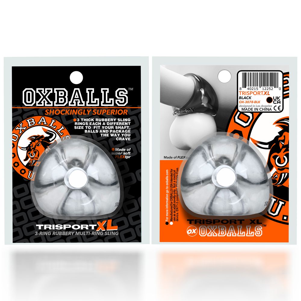 OXBALLS TRI-SPORT XL Thicker 3-Ring Cocksling - Clear