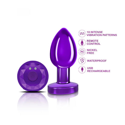 Cheeky Charms R/C Vibrating Metal Plug - Purple-Medium