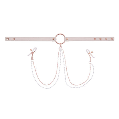 Sex & Mischief Peaches ‘n CreaMe Collar with Nipple Clamps